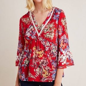 Vineet Bahl Anthropologie Jessamine Floral Boho Blouse Women’s Size Small‎